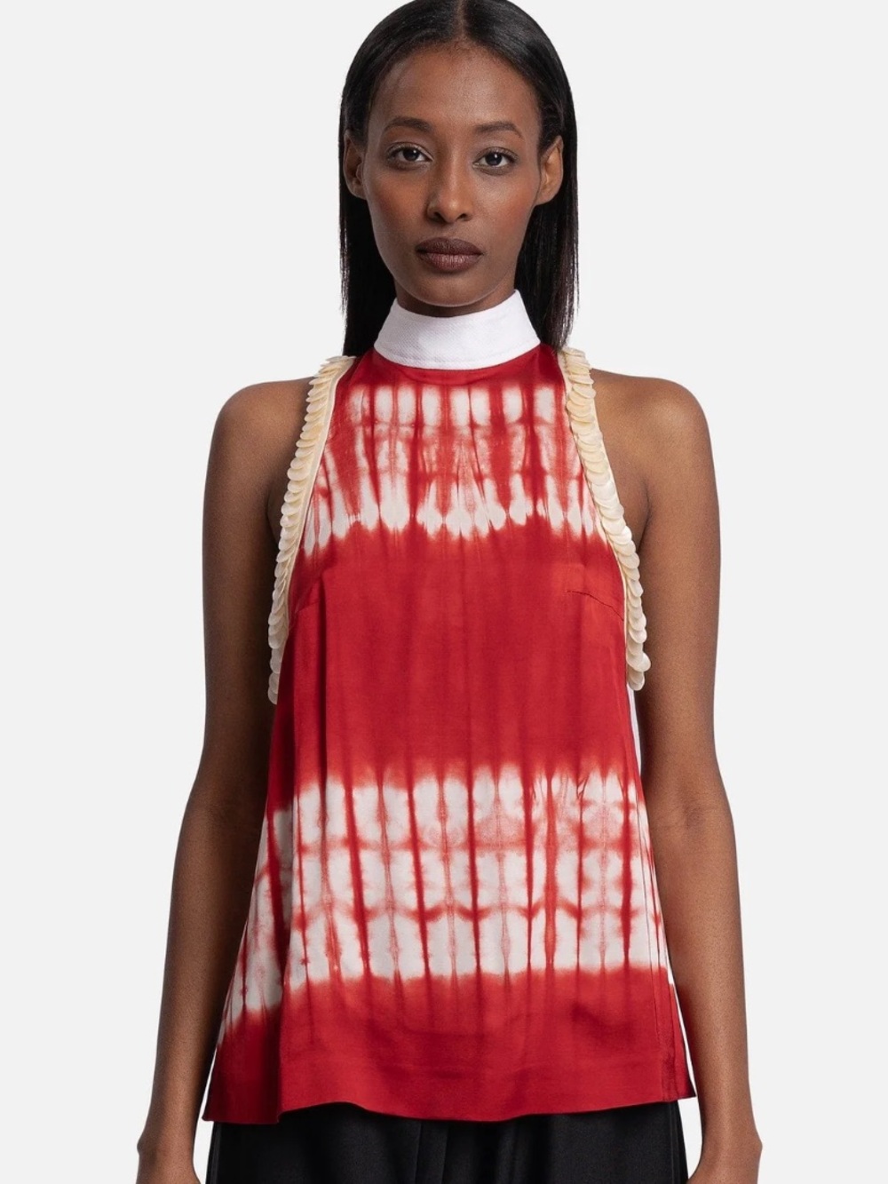 Wales Bonner Chris Tie-Dye Halter Top in Red and Ivory